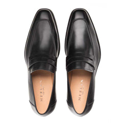 Black Burnished Calfskin Penny Loafer By Mezlan Made In Spain Brand