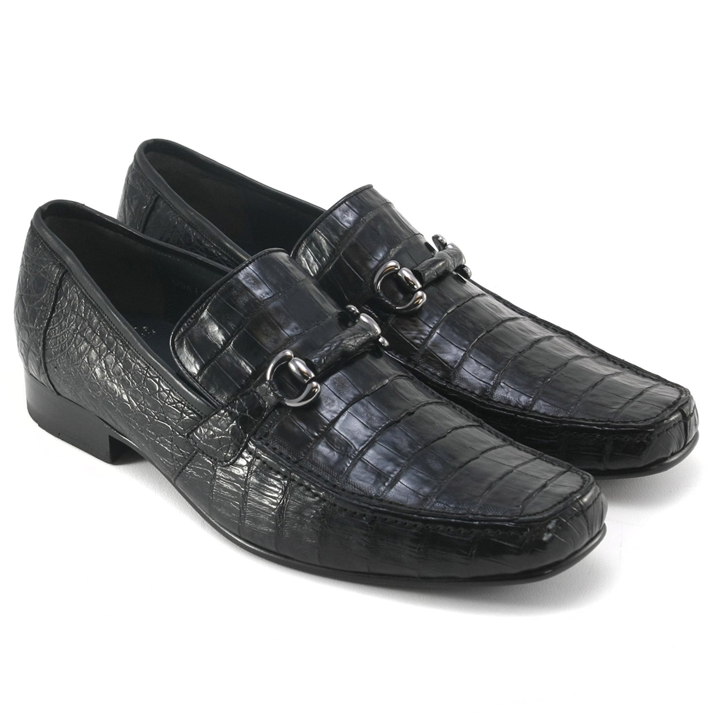 Los Altos Black Genuine Caiman Crocodile Belly Slip-On Loafers