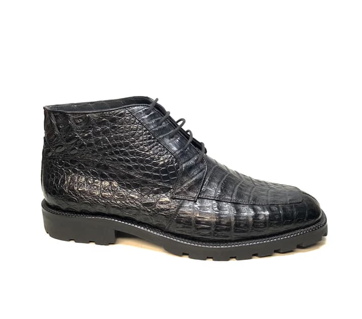 Los Altos Black All-Over Crocodile Belly Lace Up Ankle Boots