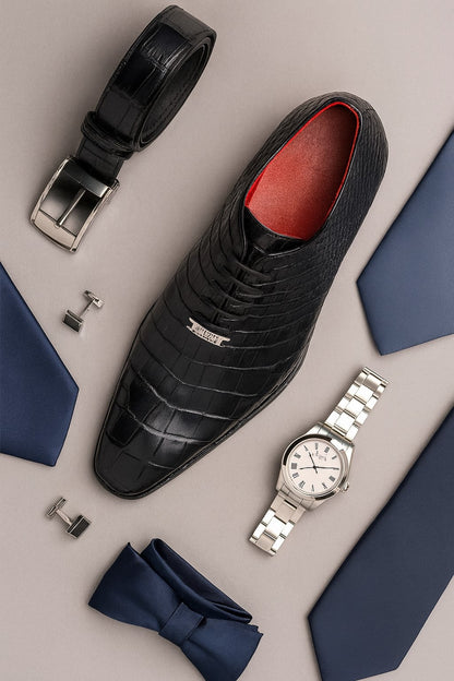 Marco Di Milano Bono Black Alligator Wholecut Oxfords