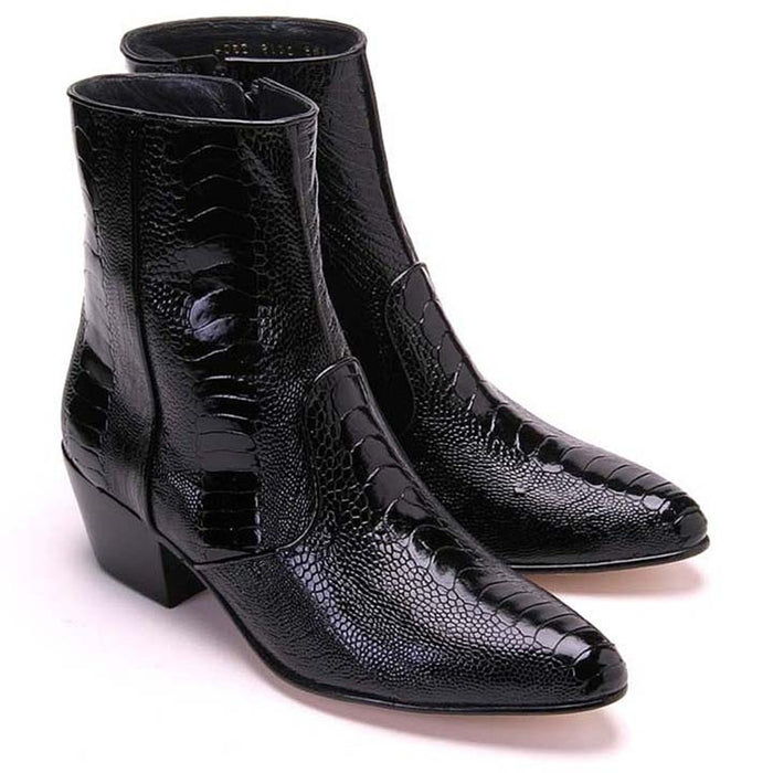 Men’s Los Altos Black Genuine Ostrich Leg Leather Ankle Boots, Exotic Western Dress Boots