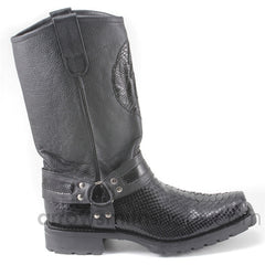 Los Altos Black Genuine Python Biker Boot