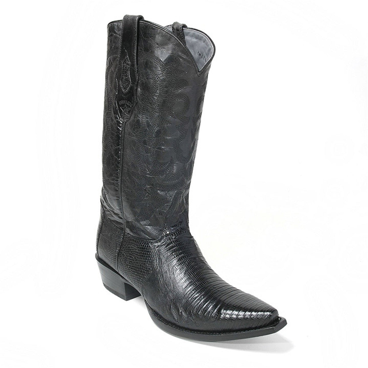 Los Altos Black Snip Toe Genuine Teju Lizard