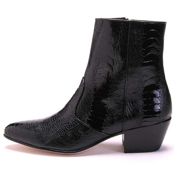 Men’s Los Altos Black Genuine Ostrich Leg Leather Ankle Boots, Exotic Western Dress Boots
