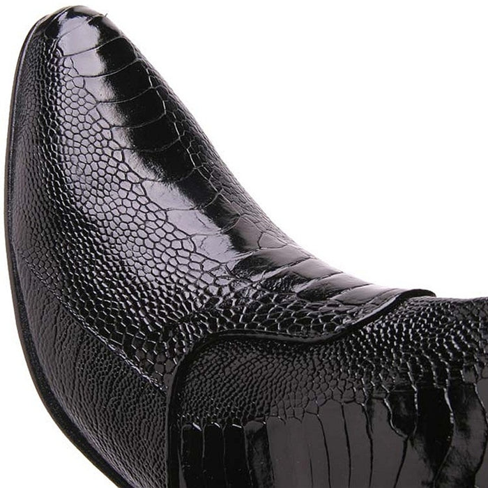 Men’s Los Altos Black Genuine Ostrich Leg Leather Ankle Boots, Exotic Western Dress Boots