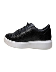 Los Altos Black Caiman Crocodile Low Top Sneakers