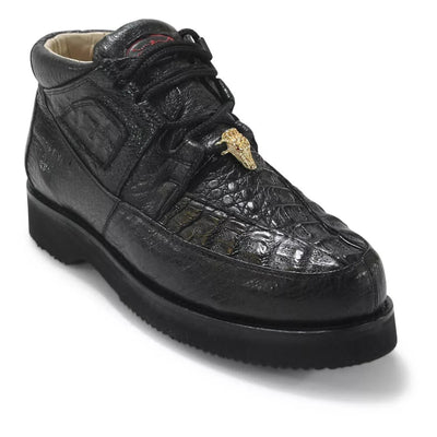 Los Altos Black Caiman Belly & Ostrich Casual Shoes 1   - from alligatorwarehouse.com