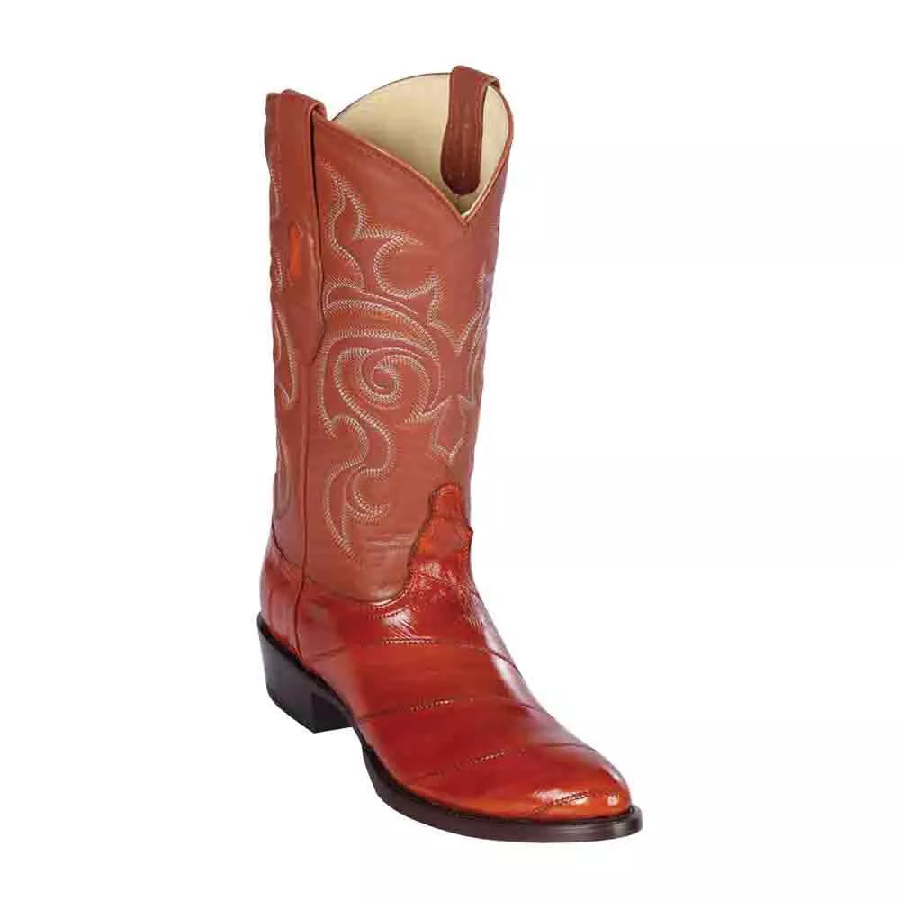 Los Altos Cognac Genuine Eelskin Round Toe Boots