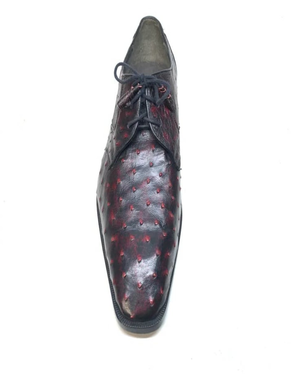 Los Altos Black & Cherry Ostrich Quill Lace Up Dress Shoes