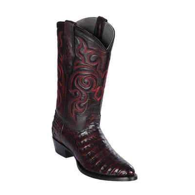 Los Altos Men's Black Cherry Caiman Belly Round Toe Boots 1   - from alligatorwarehouse.com
