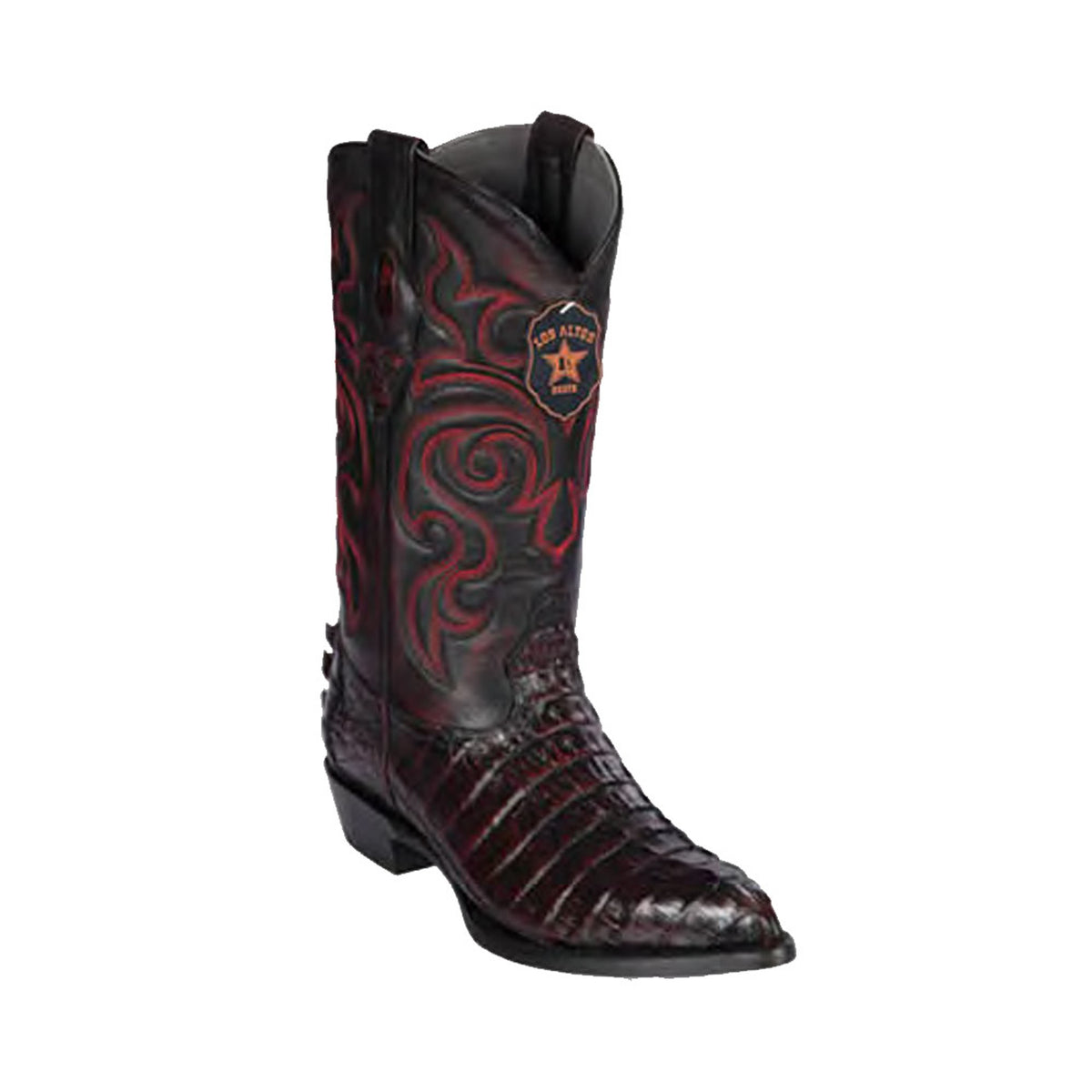 Los Altos Men's Black Cherry Genuine Caiman Tail Boots