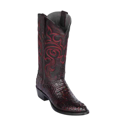 Los Altos Men's Black Cherry Caiman Hornback Round Toe Boots 1   - from alligatorwarehouse.com