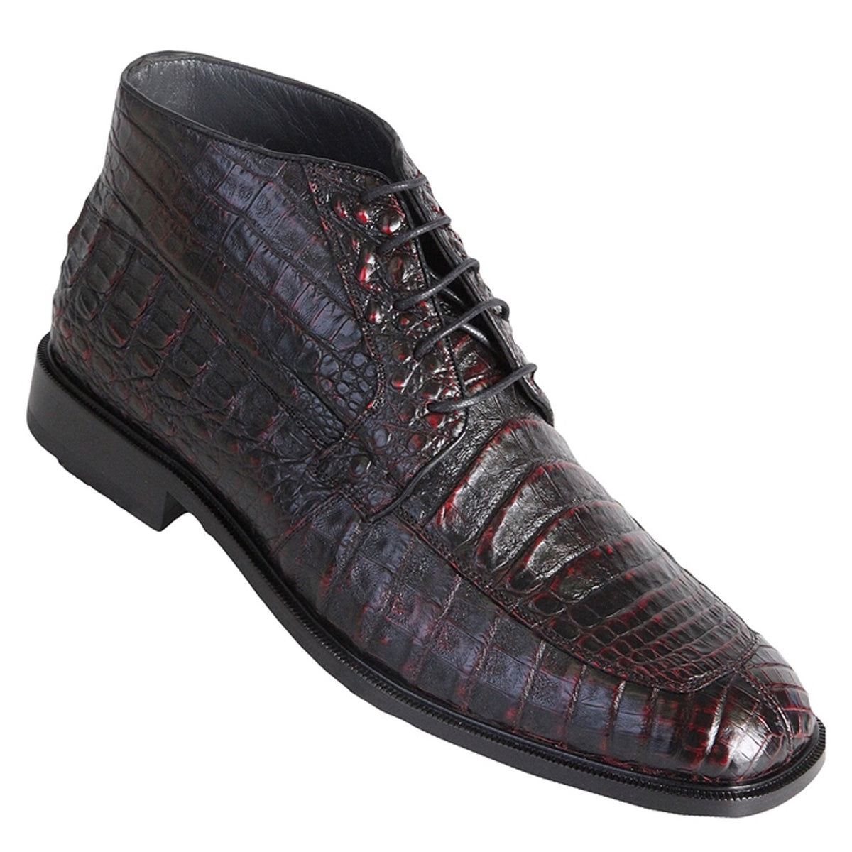 Los Altos Black Cherry Genuine Caiman Crocodile Belly Dress Boots