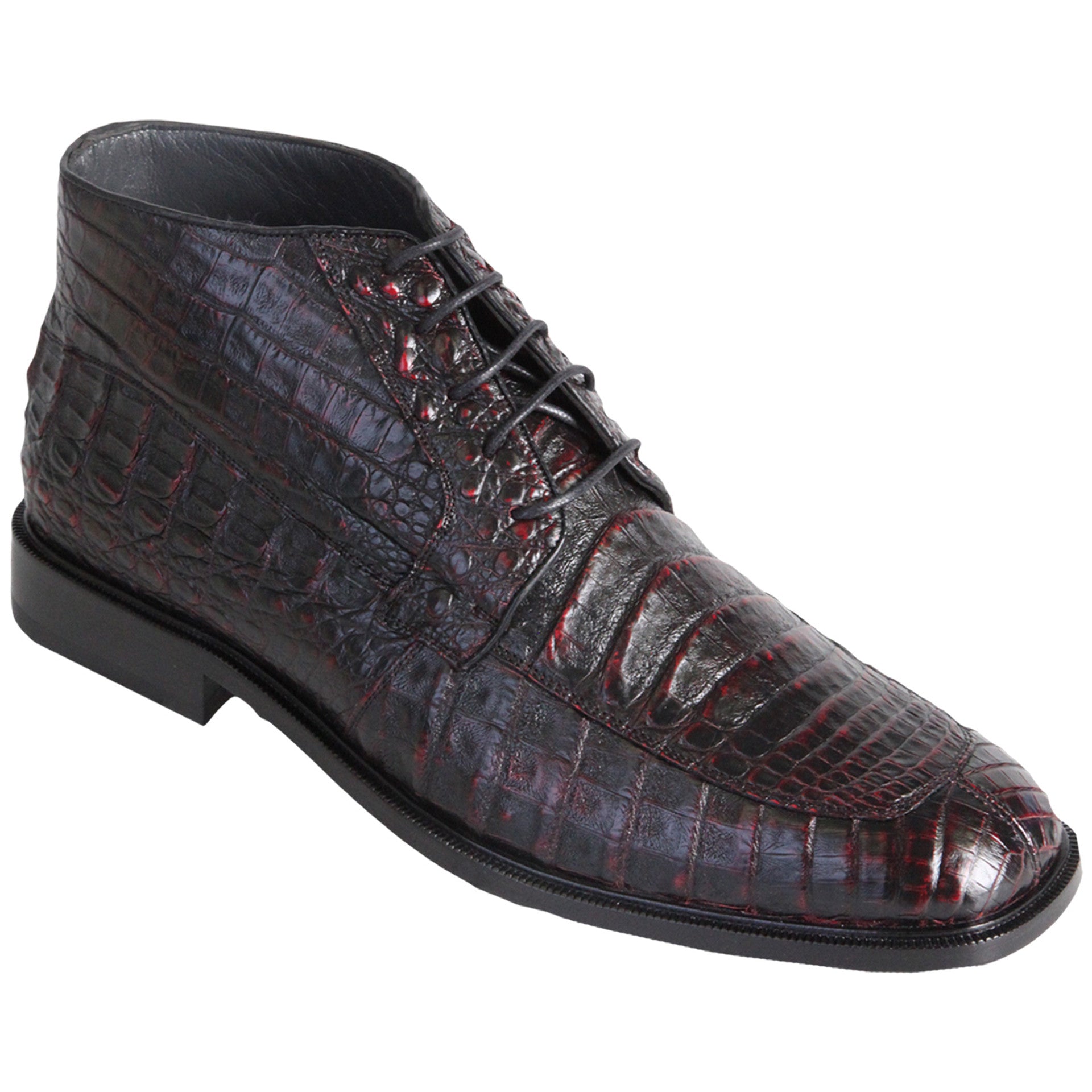 Los Altos Black Cherry Genuine Caiman Crocodile Belly Dress Boots