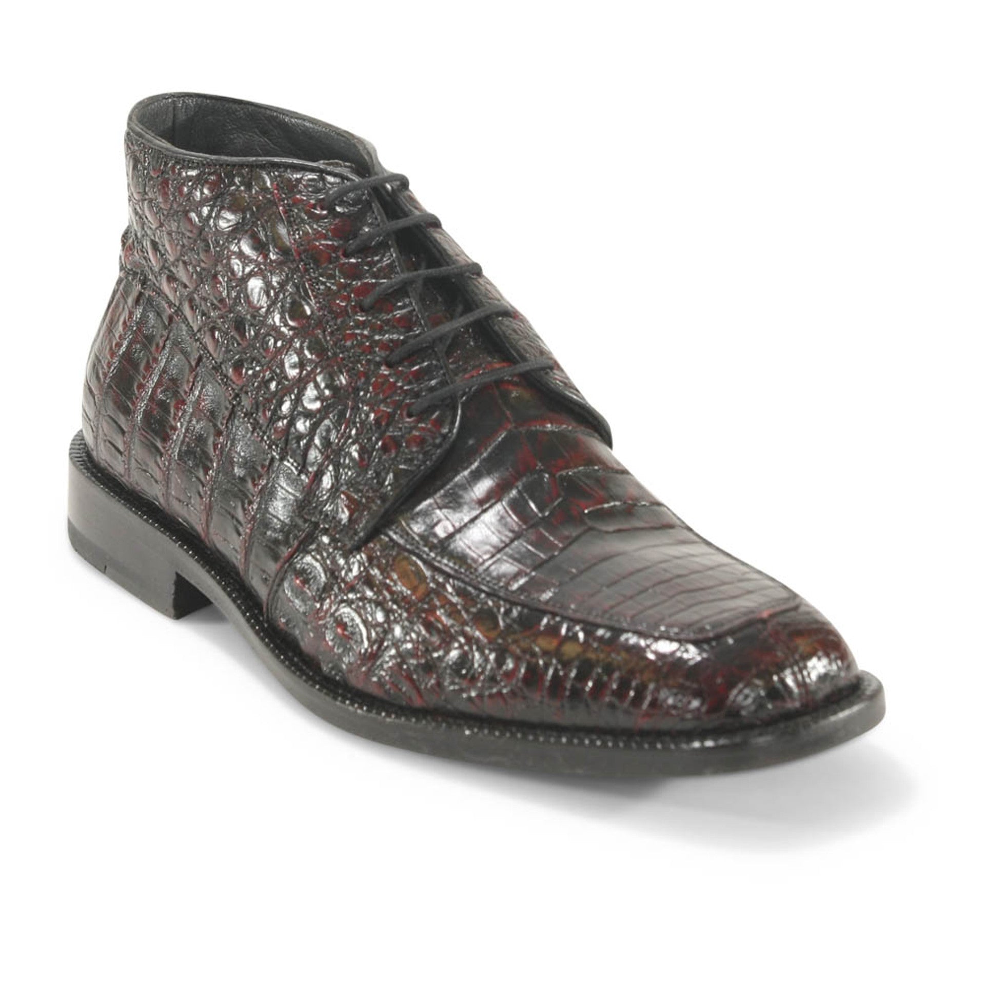 Los Altos Black Cherry Genuine Caiman Crocodile Belly Dress Boots