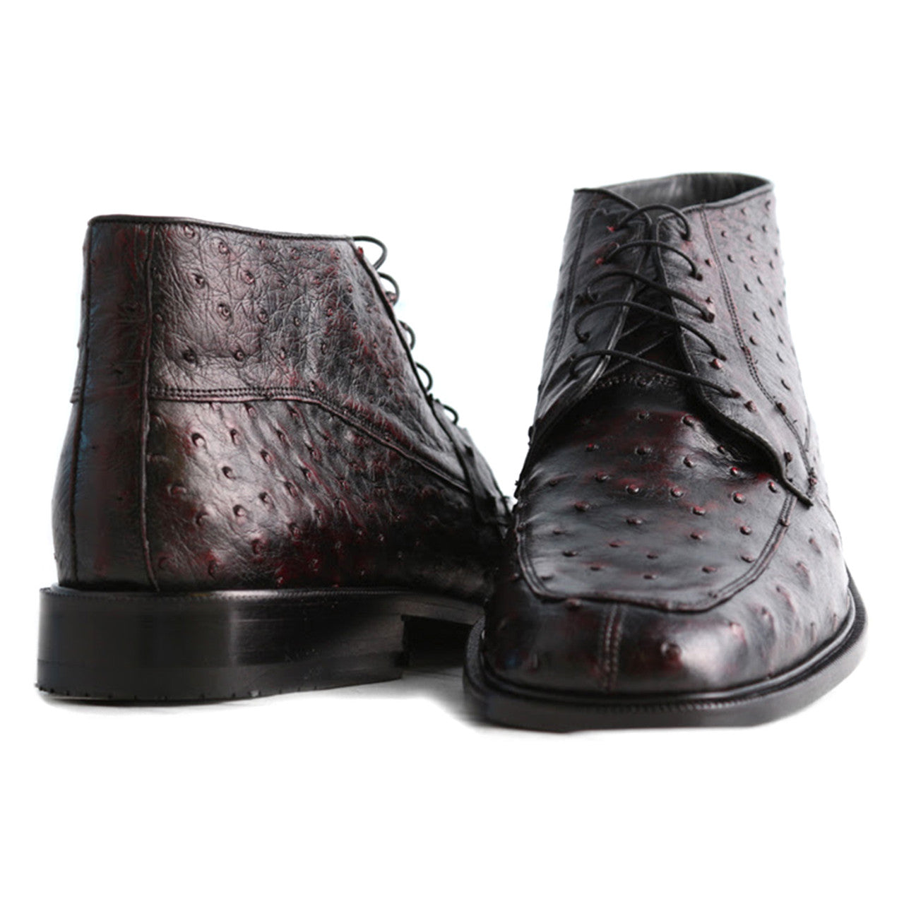 Los Altos Ankle Black Cherry Ostrich Skin Boots