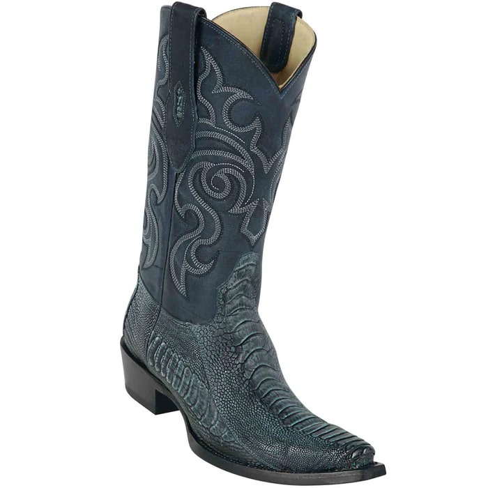 Los Altos Boots - Mens Dress Cowboy Boot - Low Priced Ostrich Leg Boots Rustic Blue- in Blue