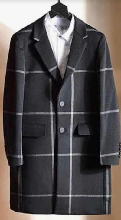 Mens Plaid Peacoat - Plaid Pattern Dark Gray Coat 1   - from alligatorwarehouse.com