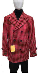 Mens Plaid Peacoat - Plaid Pattern Red Coat