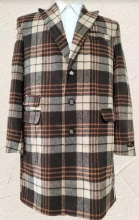 Mens Plaid Overcoat - Peacoat - Plaid Topcoats Multicolor