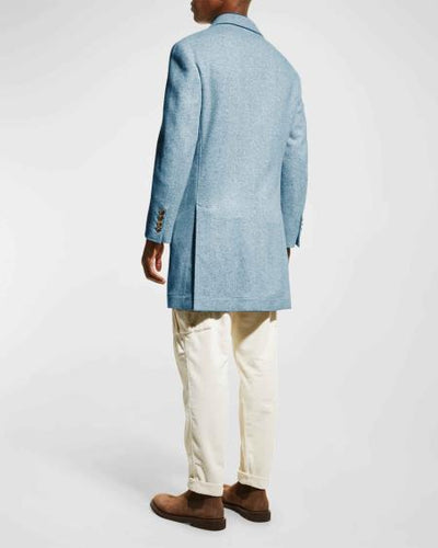 Mens Carcoat - Light Blue Three Quarter Peak Lapel Topcoat 4   - from alligatorwarehouse.com