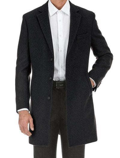 Black Fall/Winter Essential Slim Fit Overcoat Wool Blend 1   - from alligatorwarehouse.com