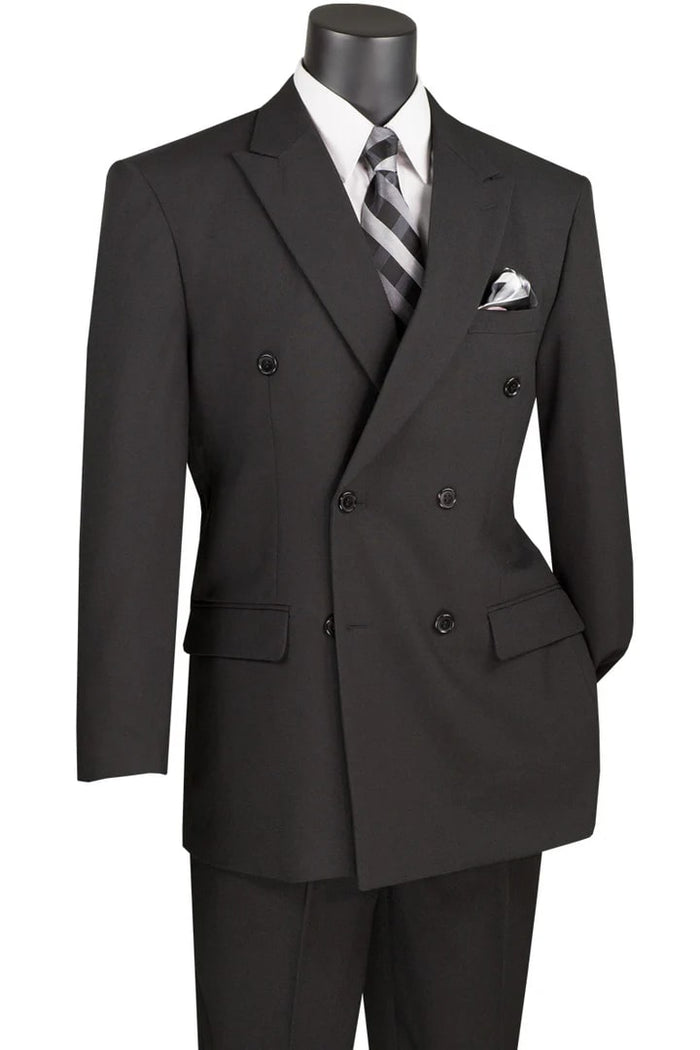 Mens Classic Double Breasted Black Rayon Fabric Suit