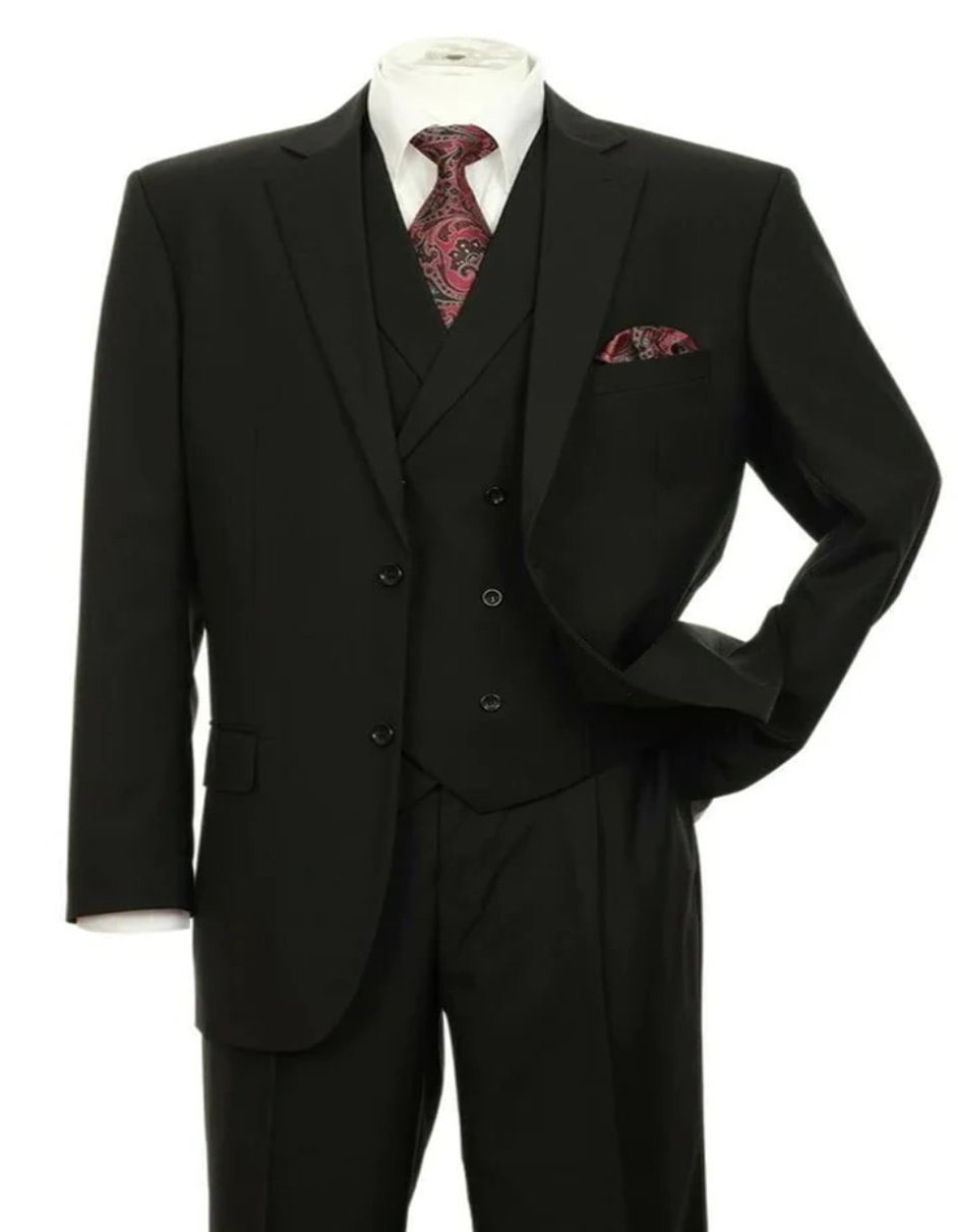 Pleated?ÿDress?ÿMen?ÿSuits - Mens 2 button Pleated Pant Black Double Breasted Suit