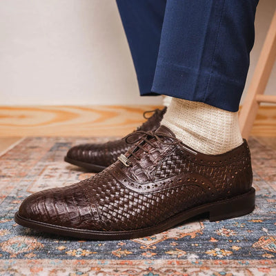 Marco Di Milano John Men's Shoes Exotic Caiman Crocodile / Woven Leather Dress Oxfords 30 JOHN_CAIMAN FUSCUS_BLACK_8.5  - from alligatorwarehouse.com