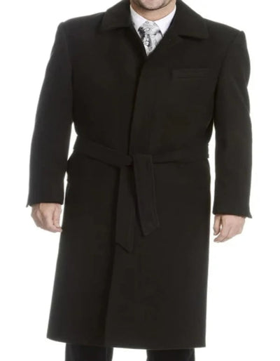 Mens Black Falcone Belted Top Coat Full Length Long Coat 1   - from alligatorwarehouse.com