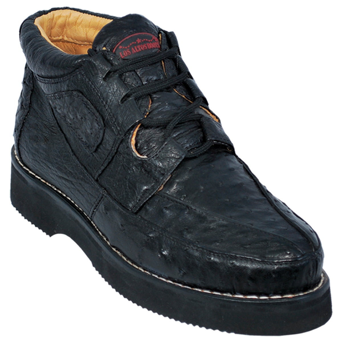 Los Altos Casual Black Full Ostrich Skin Sneakers