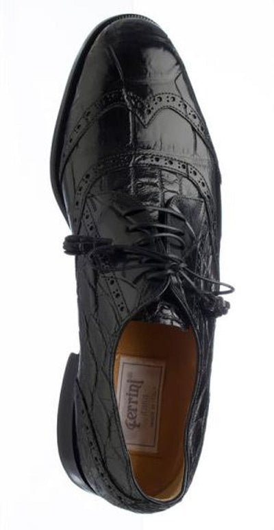 Belly Alligator Leather Shoes Men Black Italian Ferrini Wingtip 2 F3673-BL-105  - from alligatorwarehouse.com