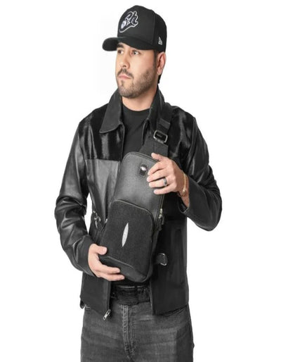 Fine Leather Natural Fur Black Jacket 2   - from alligatorwarehouse.com