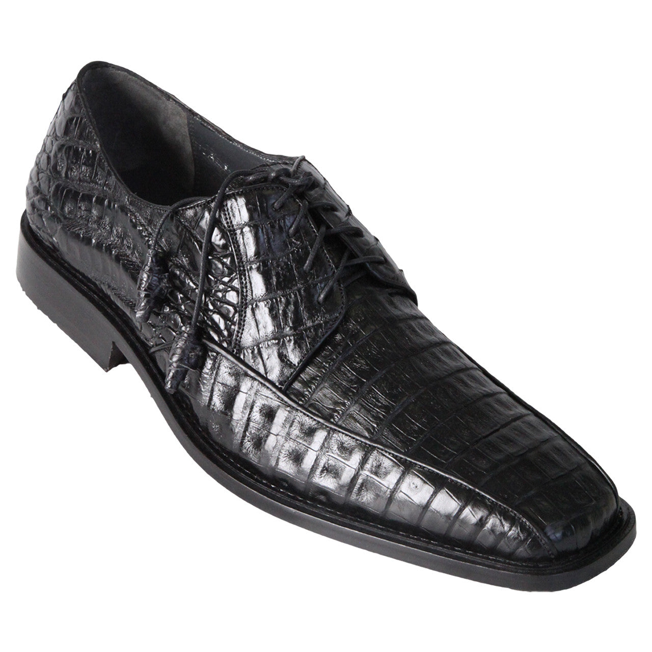 Los Altos Black Genuine Caiman Belly Lace-Up Genuine Oxford Shoes
