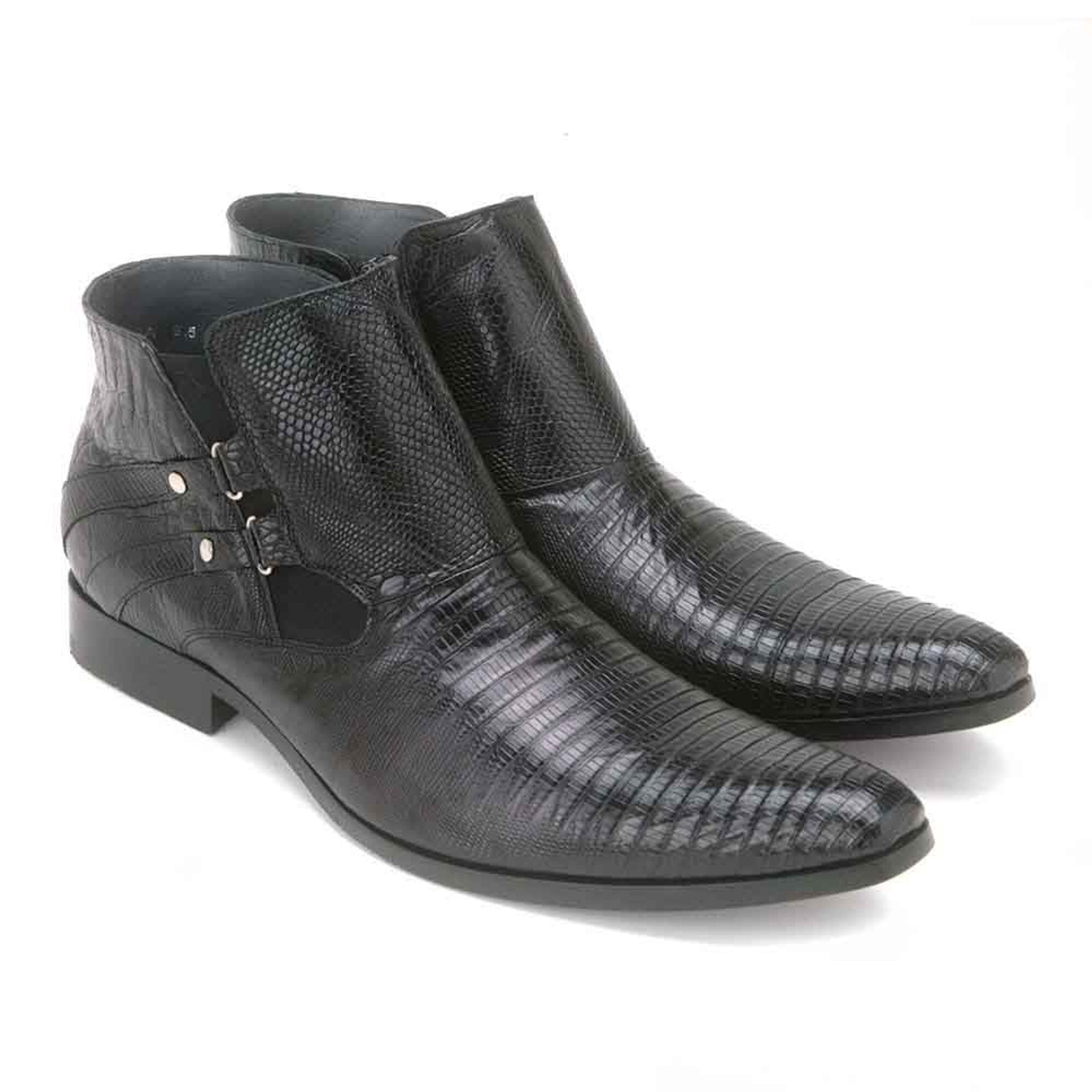 Los Altos Men's Black Genuine Lizard Ankle Boots