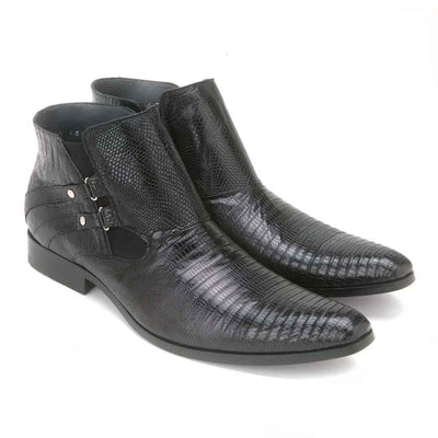 Los Altos Men's Black Genuine Lizard Ankle Boots 4   - from alligatorwarehouse.com
