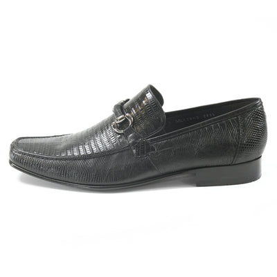 Los Altos Black Teju Lizard Skin Slip-On Loafers 4   - from alligatorwarehouse.com