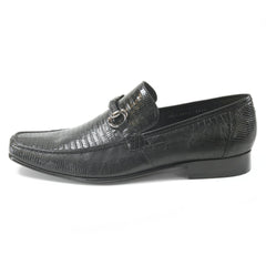 Los Altos Black Teju Lizard Skin Slip-On Loafers