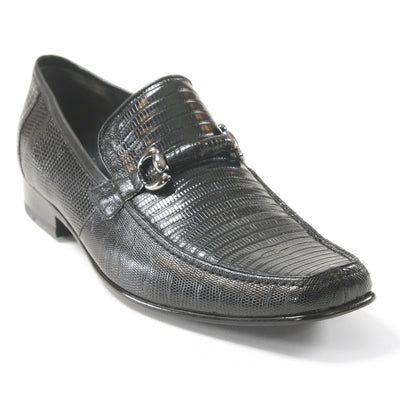 Los Altos Black Teju Lizard Skin Slip-On Loafers 2   - from alligatorwarehouse.com