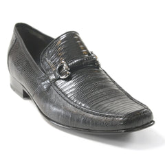 Los Altos Black Teju Lizard Skin Slip-On Loafers