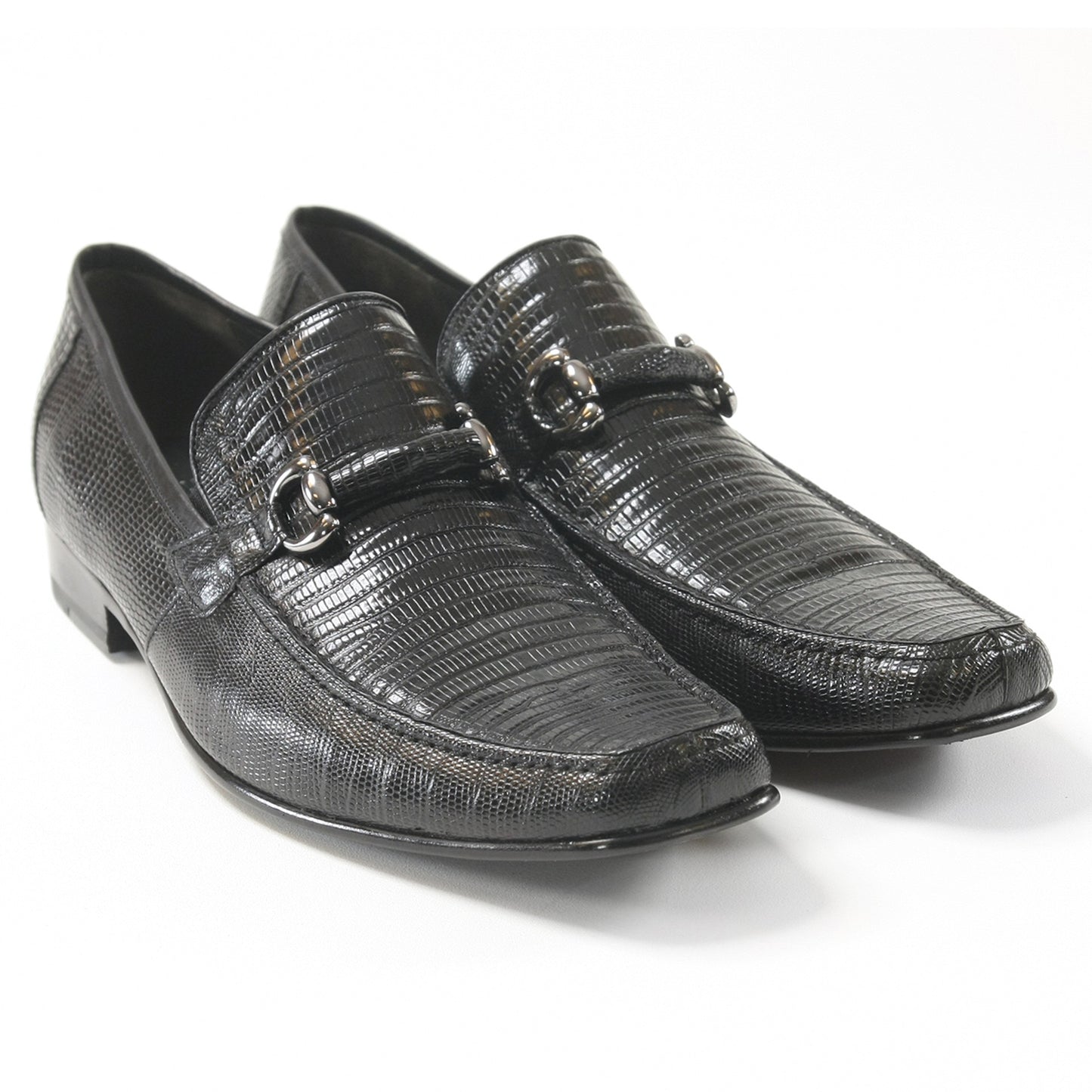 Los Altos Black Teju Lizard Skin Slip-On Loafers