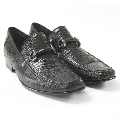 Los Altos Black Teju Lizard Skin Slip-On Loafers 5   - from alligatorwarehouse.com