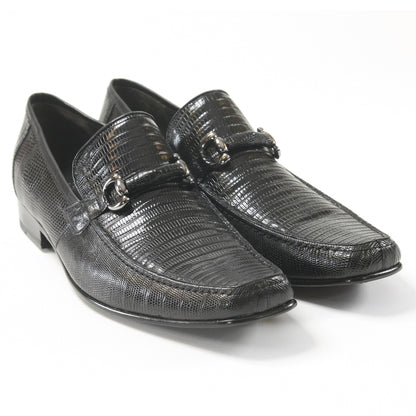Los Altos Black Teju Lizard Skin Slip-On Loafers