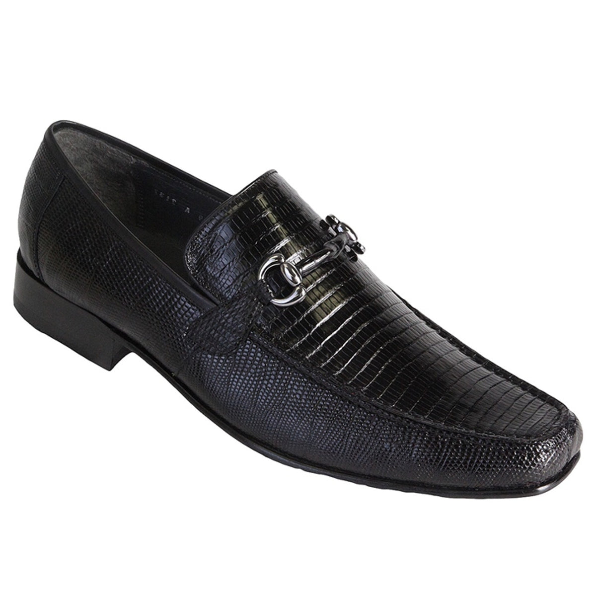 Los Altos Black Teju Lizard Skin Slip-On Loafers