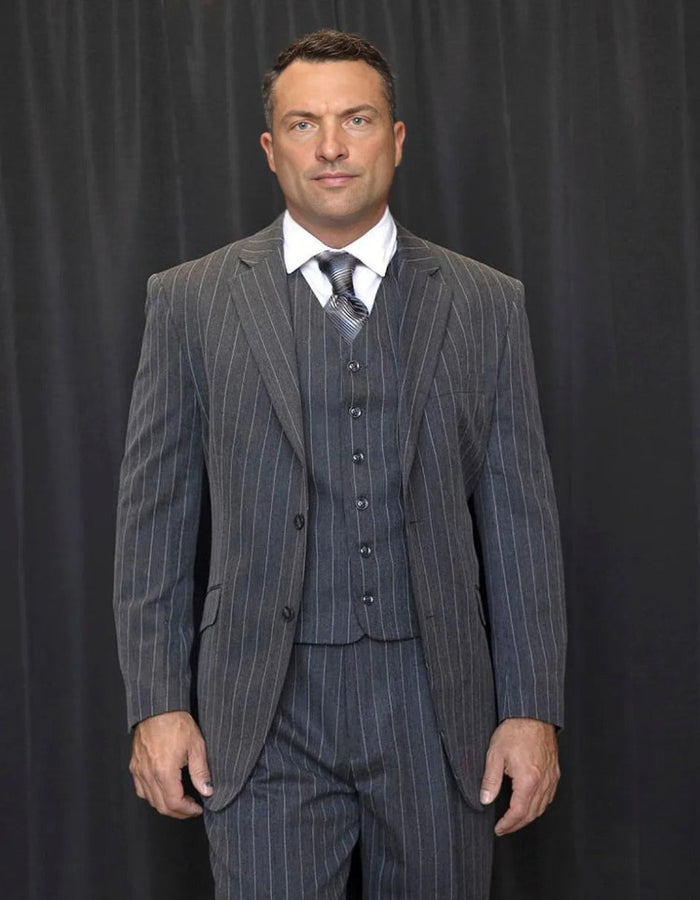 Men’s Regular Fit Venetian Gatsby Suit – Black Pinstripe with Vest