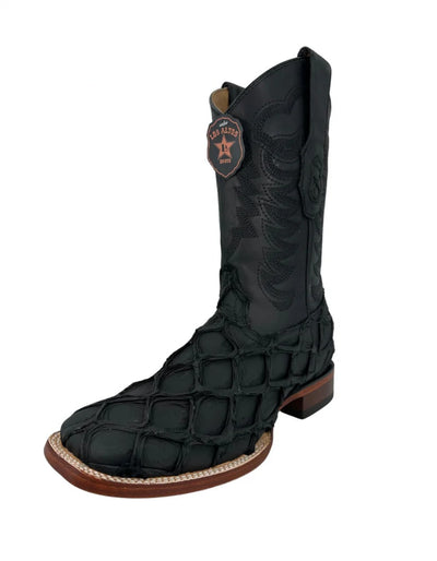 Los Altos Men's Black Matte Genuine Pirarucu Wide Square Toe Boot 2   - from alligatorwarehouse.com