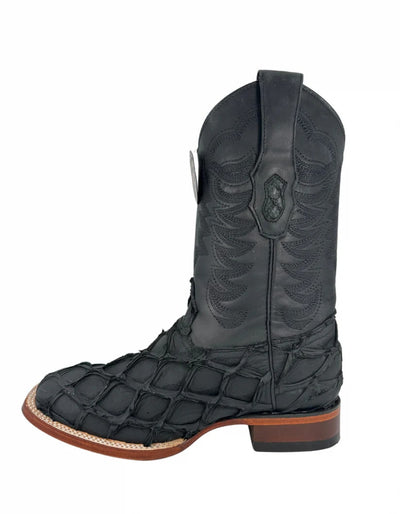 Los Altos Men's Black Matte Genuine Pirarucu Wide Square Toe Boot 4   - from alligatorwarehouse.com