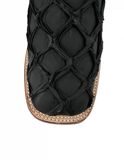 Los Altos Men's Black Matte Genuine Pirarucu Wide Square Toe Boot 3   - from alligatorwarehouse.com