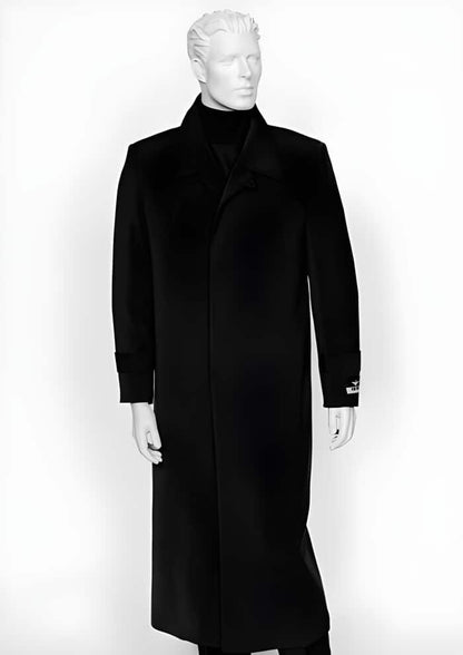 Men's Black Full-Length Duster Maxi Coat – Classic 4-Button Long Overcoat, Gothic Trench Coat & Winter Formal Outerwear