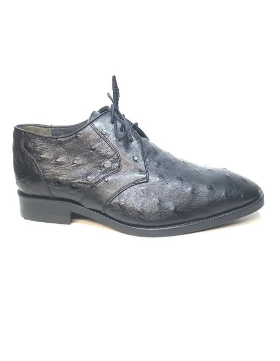 Los Altos Black Ostrich Quill Lace Up Dress Shoes